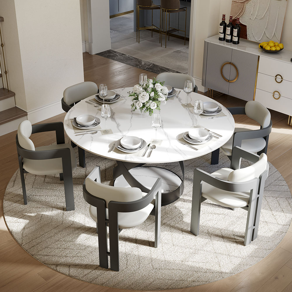 Partial Assembly Required White & Black Glossy Sintered Stone Dining Tables
