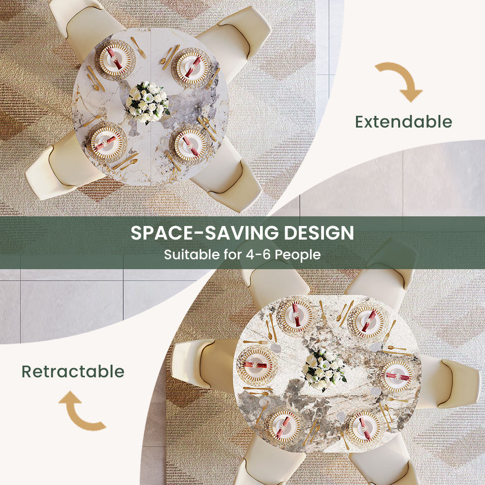 Partly Assemble Pandora & Gold Glossy Sintered Stone Dining Tables