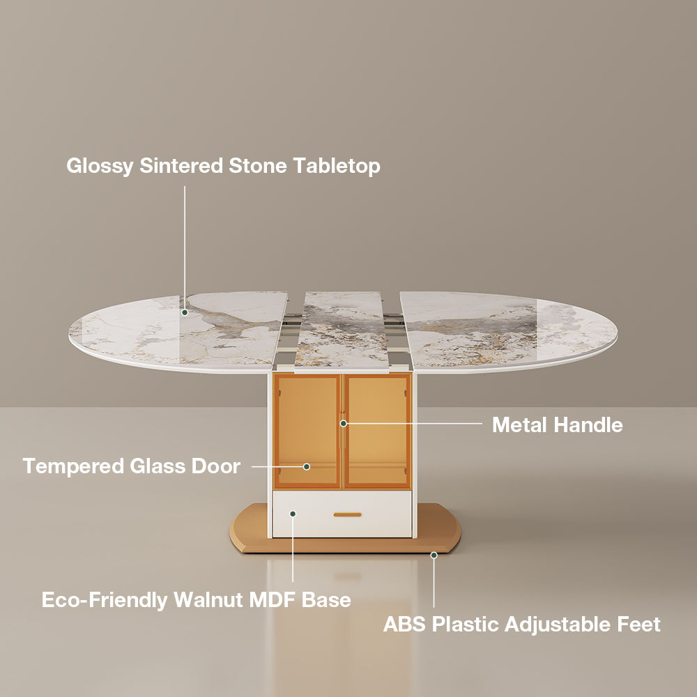 Round Pandora & Gold Glossy Sintered Stone Dining Tables