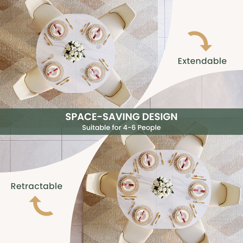 Oval White & Gold Glossy Sintered Stone Dining Tables