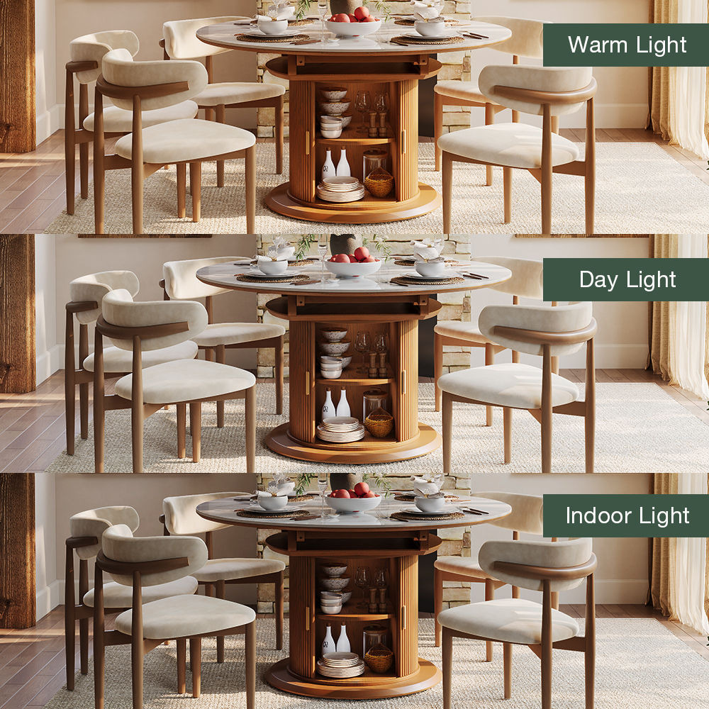 White & Walnut Glossy Sintered Stone & MDF Dining Tables