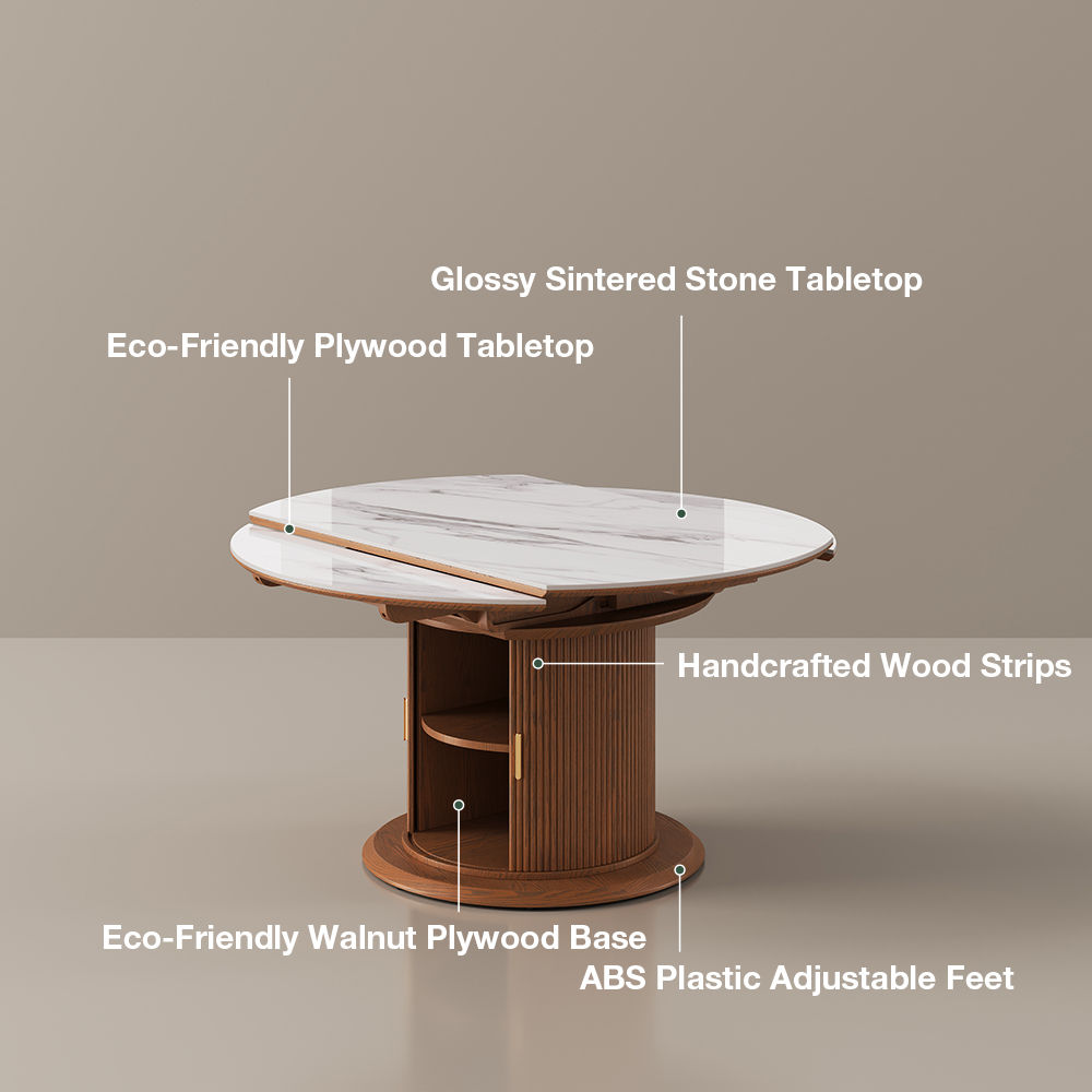 White & Walnut Glossy Sintered Stone & MDF Dining Tables