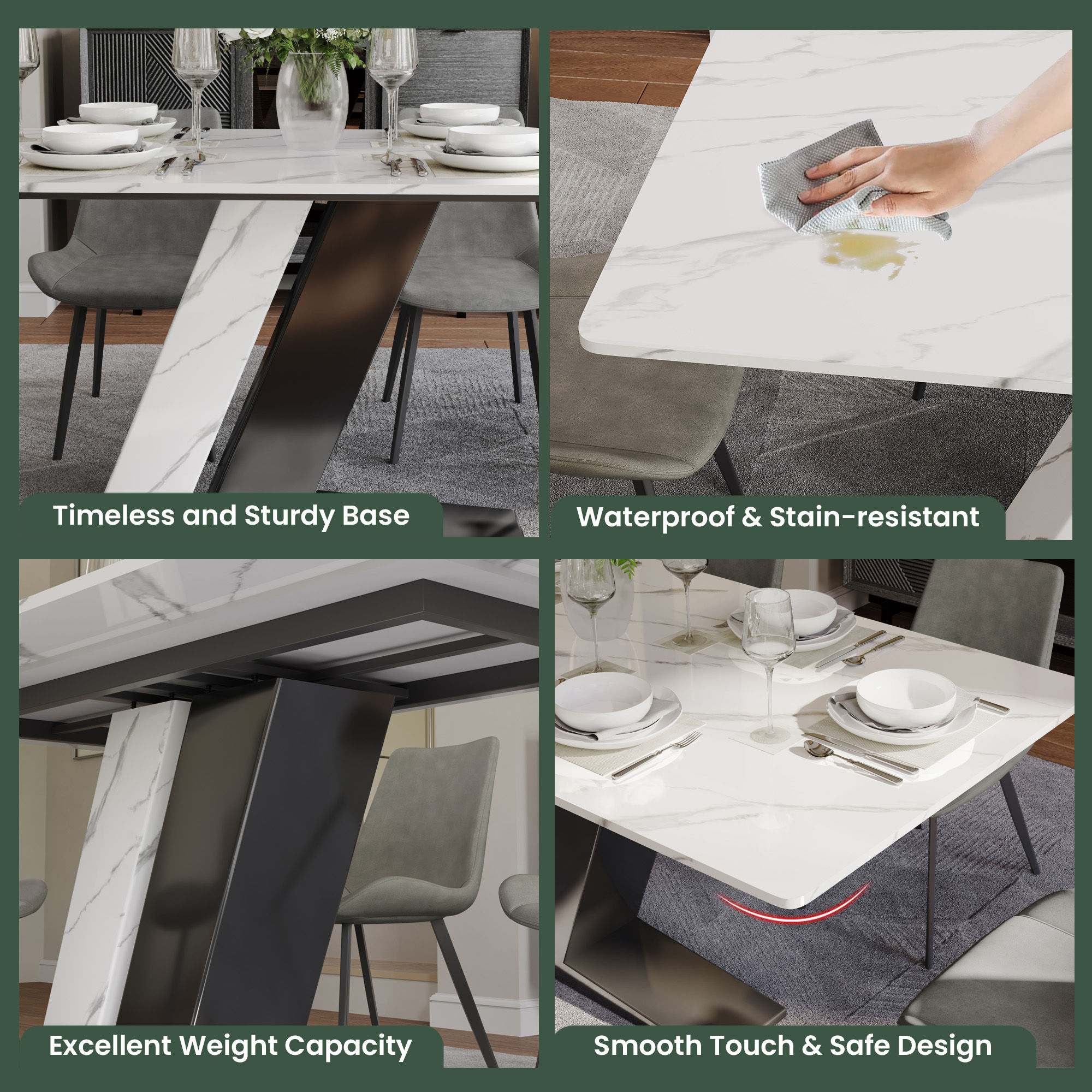 Base Glossy White & Black Sintered Stone Dining Tables