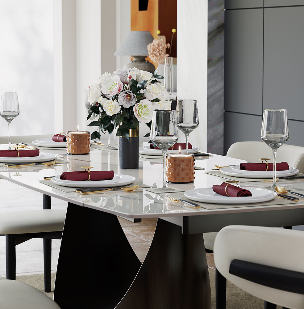 Glossy White Sintered Stone Dining Tables
