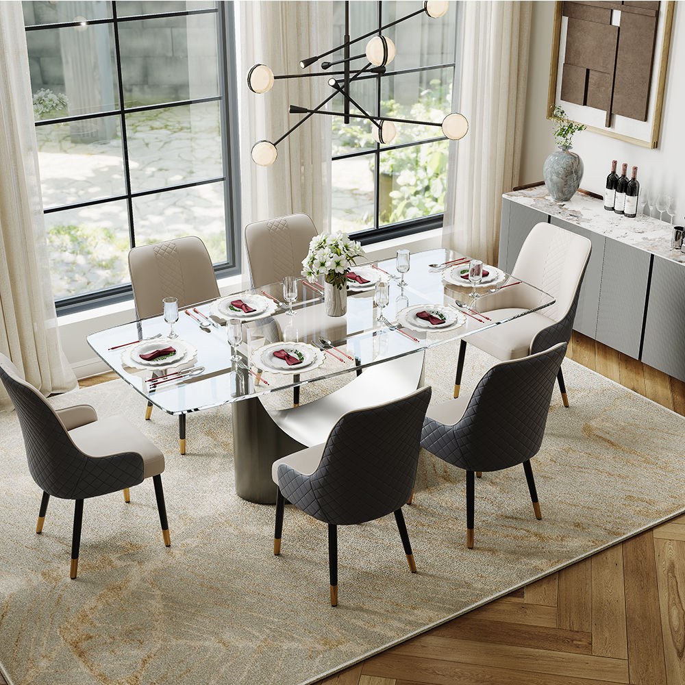 Transparent & Gray Tempered Glass Dining Tables