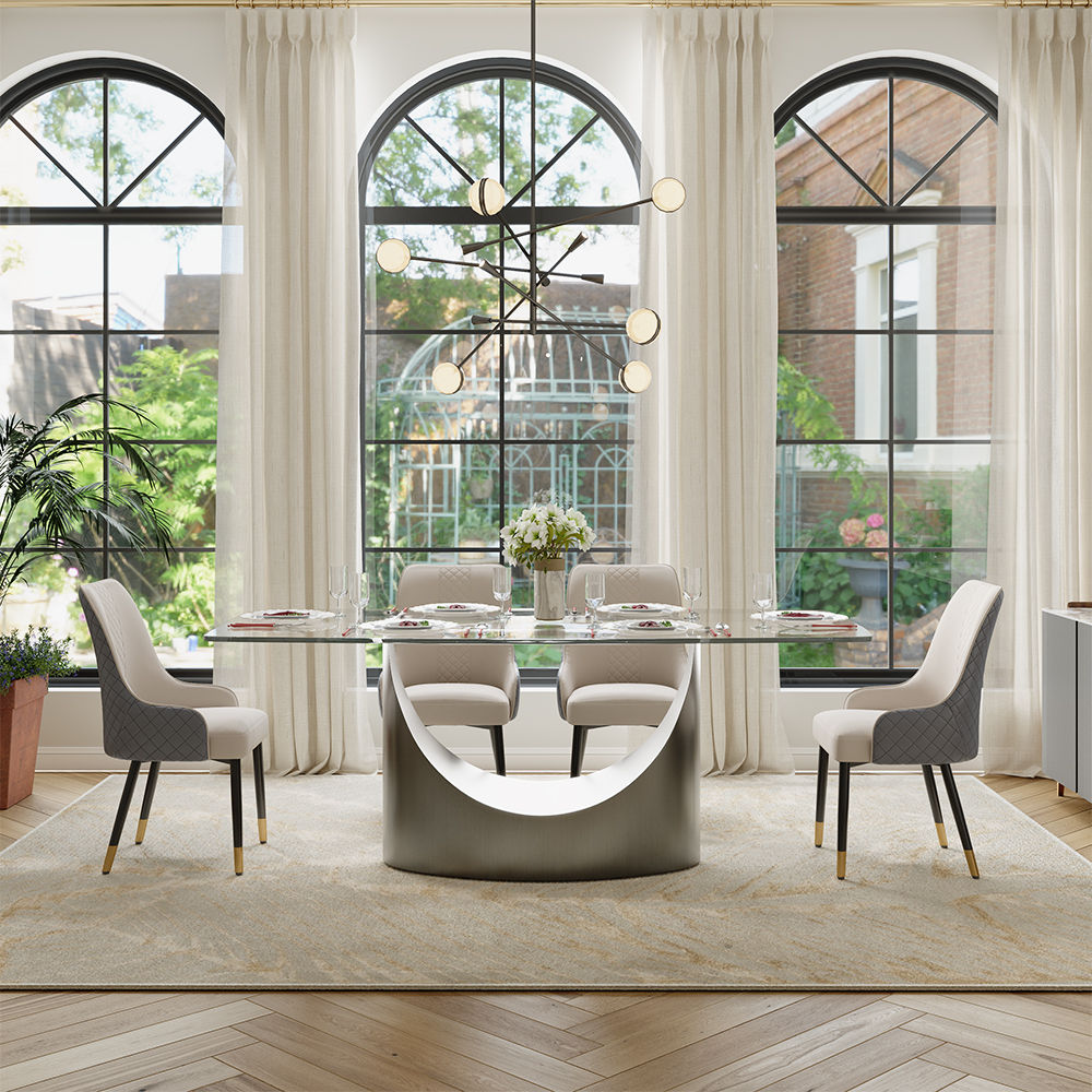 Transparent & Gray Tempered Glass Dining Tables