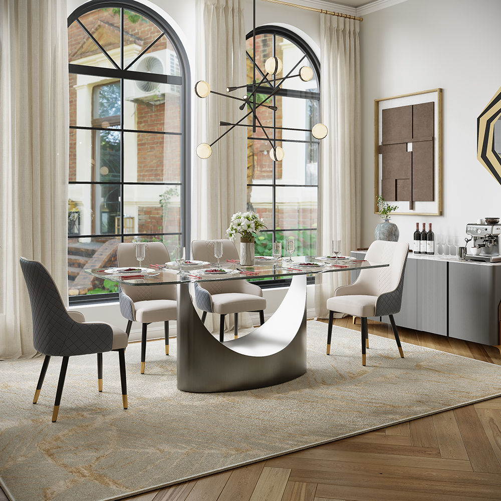 Transparent & Gray Tempered Glass Dining Tables
