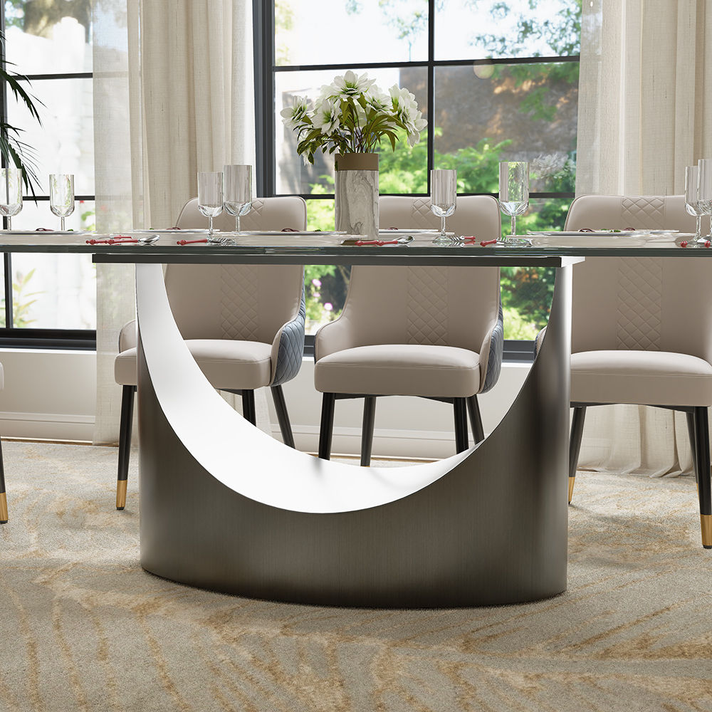 Transparent & Gray Tempered Glass Dining Tables