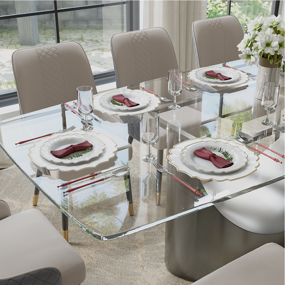 Transparent & Gray Tempered Glass Dining Tables