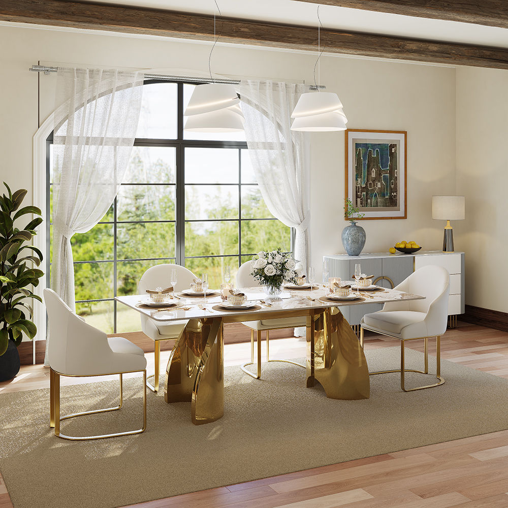 Gold Pandora & Gold Glossy Sintered Stone Dining Tables