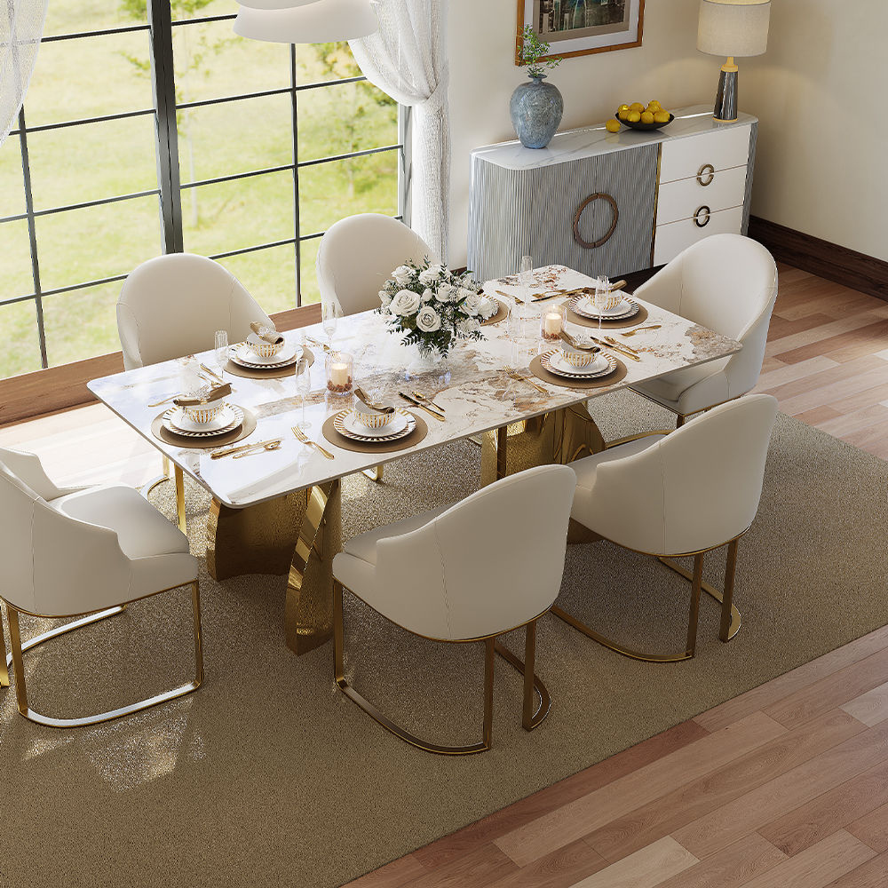 Pandora Pandora & Gold Glossy Sintered Stone Dining Tables
