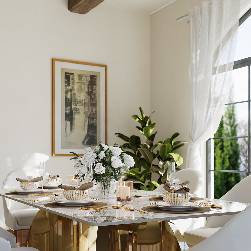 for 8 Pandora & Gold Glossy Sintered Stone Dining Tables
