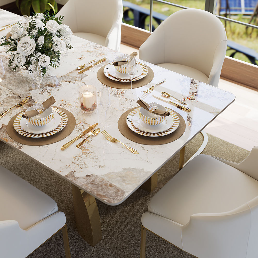 Stainless Steel Pandora & Gold Glossy Sintered Stone Dining Tables