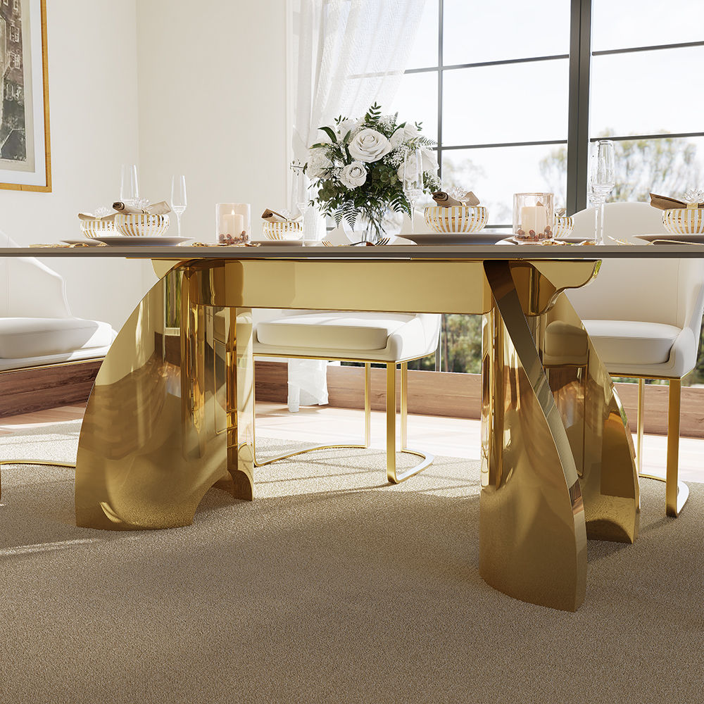 for 8 Pandora & Gold Glossy Sintered Stone Dining Tables