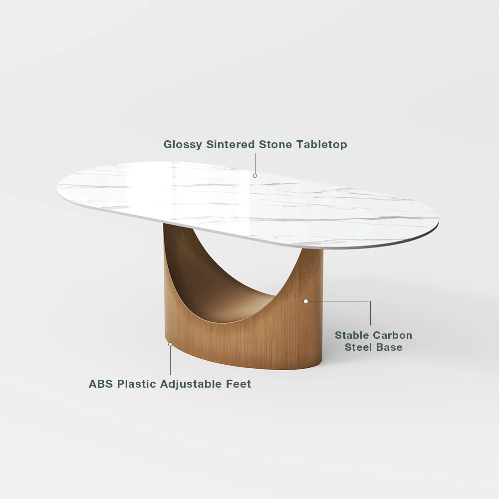 Seats 6 Glossy White Sintered Stone Dining Tables
