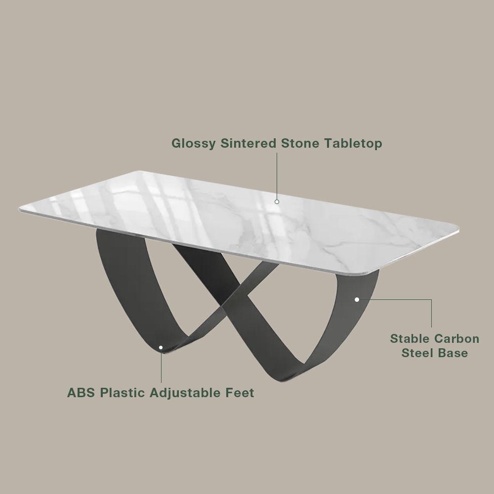 Base Glossy White Sintered Stone Dining Tables