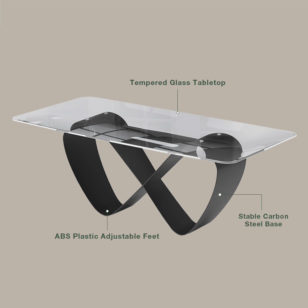 Curved Transparent & Black Tempered Glass Dining Tables