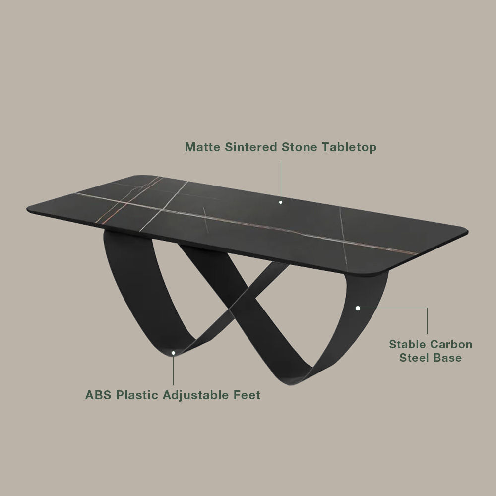 Seats 4 Matte Black Sintered Stone Dining Tables