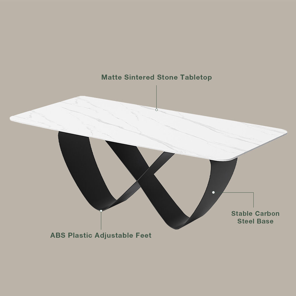 Base Matte White Sintered Stone Dining Tables
