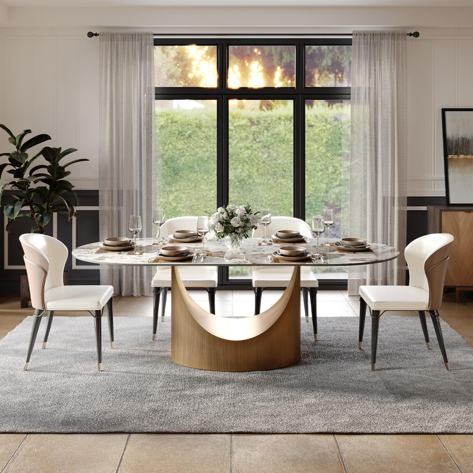 White Glossy White Sintered Stone Dining Tables