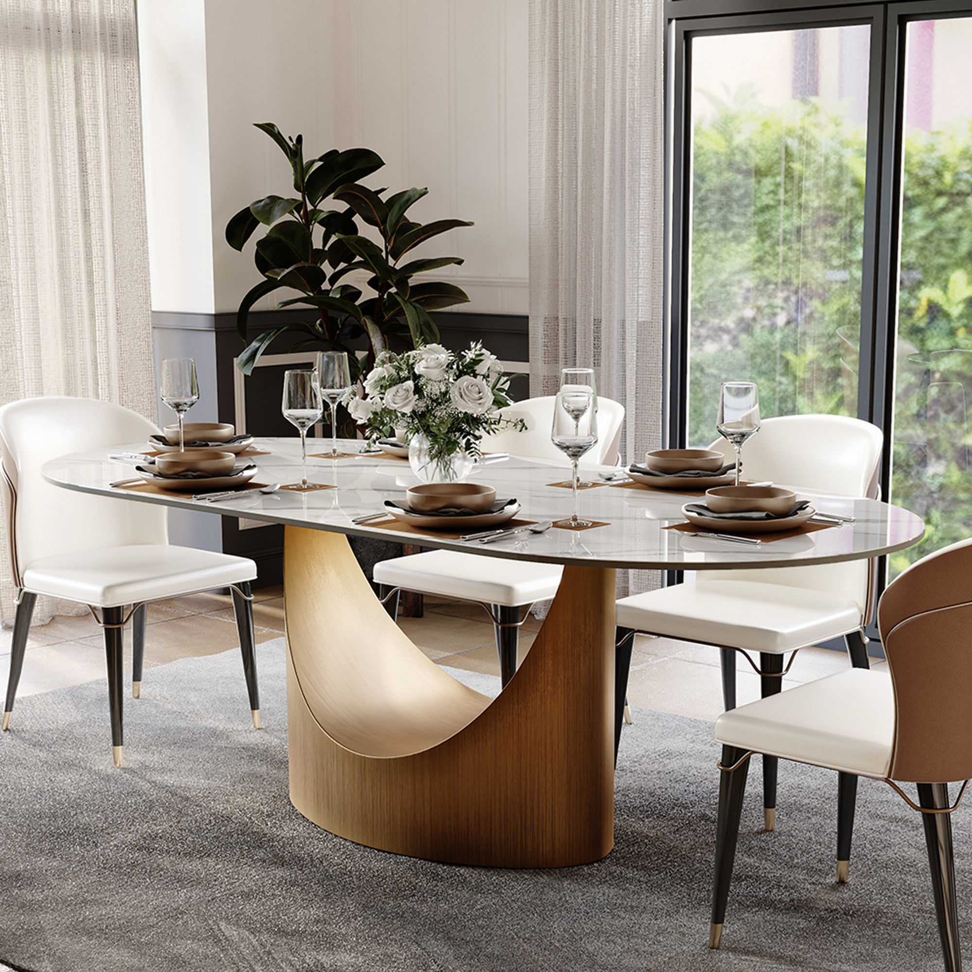 Hobart Glossy White Sintered Stone Dining Tables