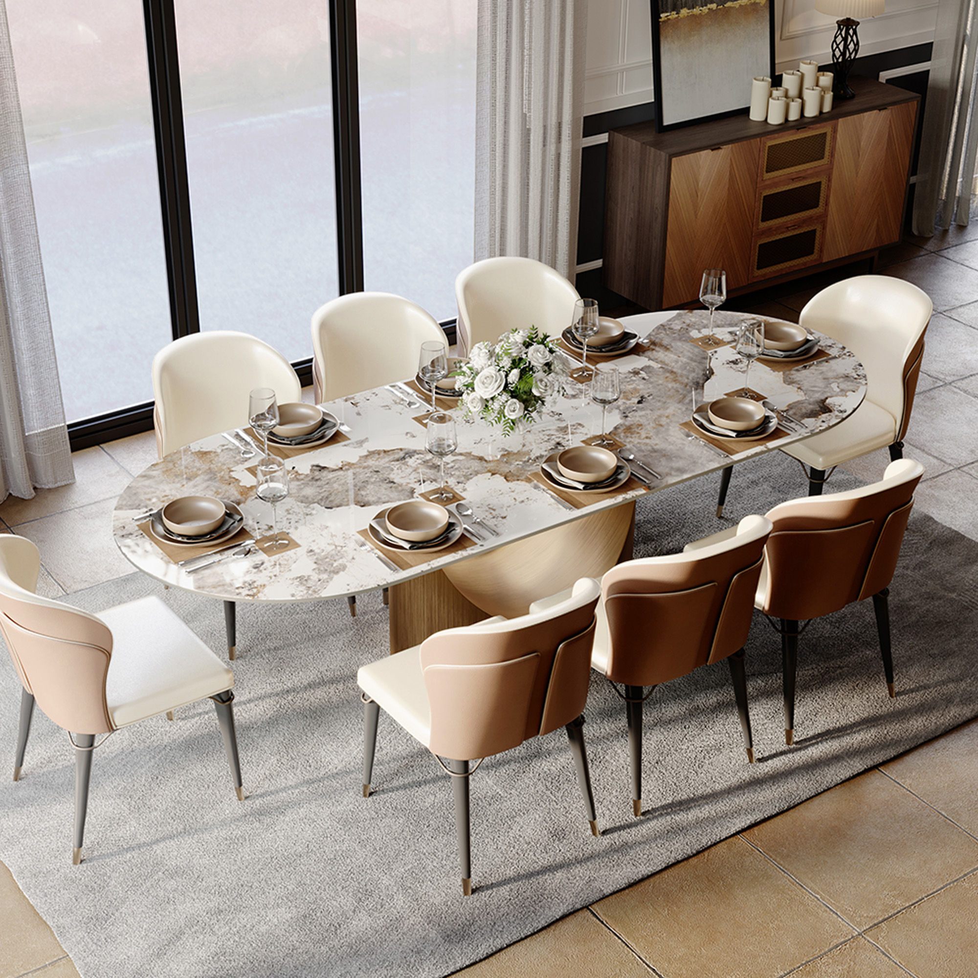 Pedestal Pandora Sintered Stone Dining Tables