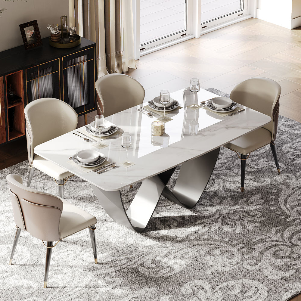 Base Glossy White Sintered Stone Dining Tables
