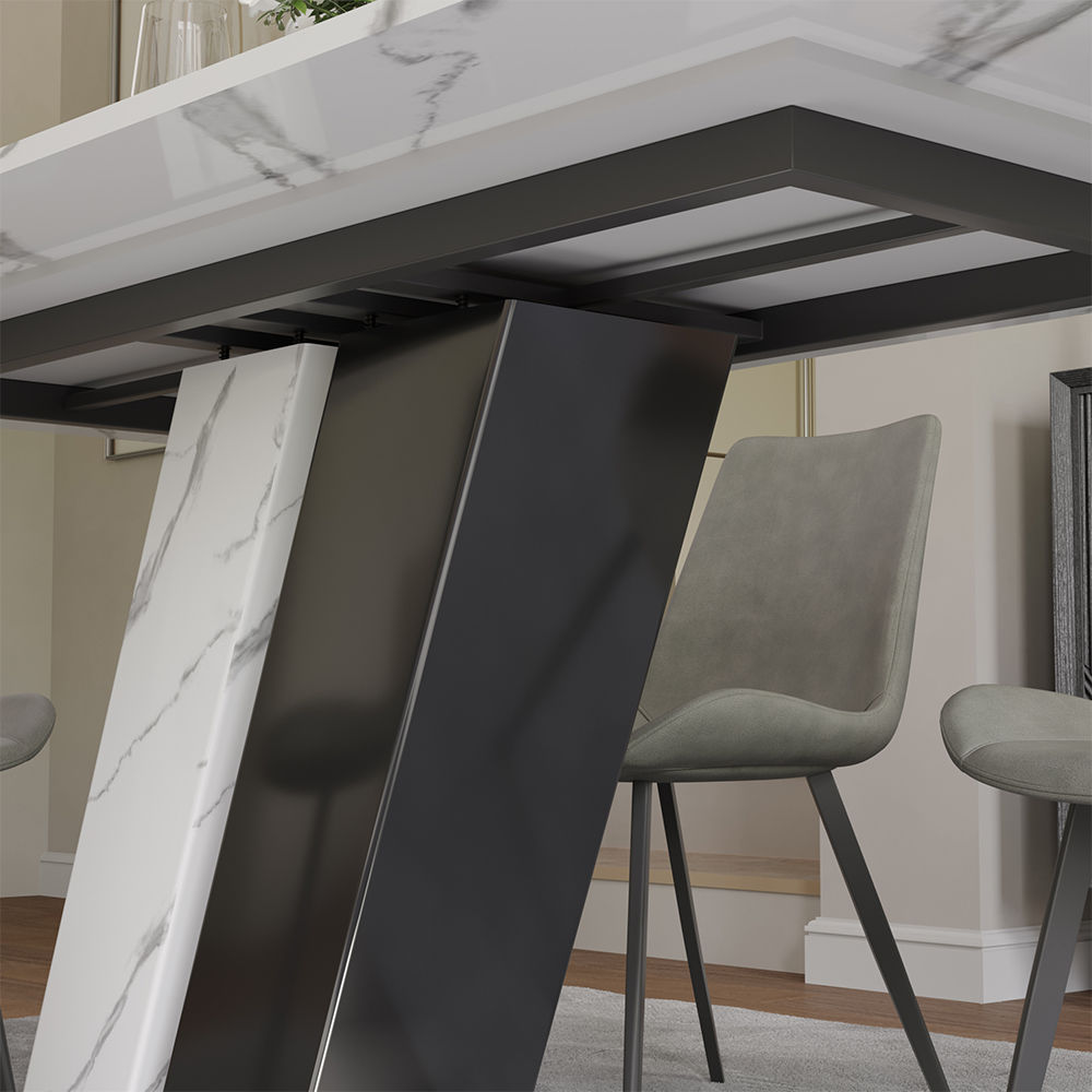 Seats 4 Glossy White & Black Sintered Stone Dining Tables