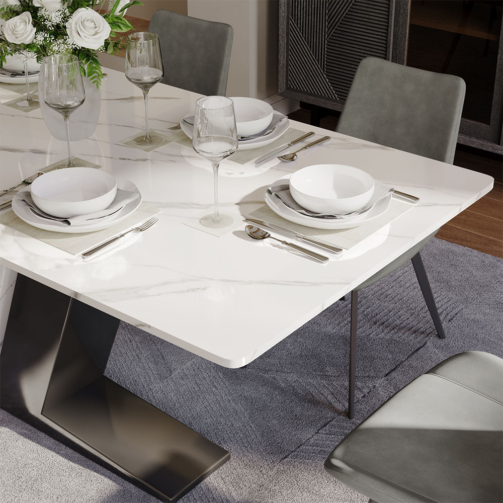 Base Glossy White & Black Sintered Stone Dining Tables