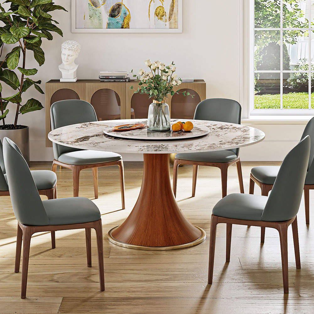 Walnut Color Pandora Glossy Sintered Stone Dining Tables