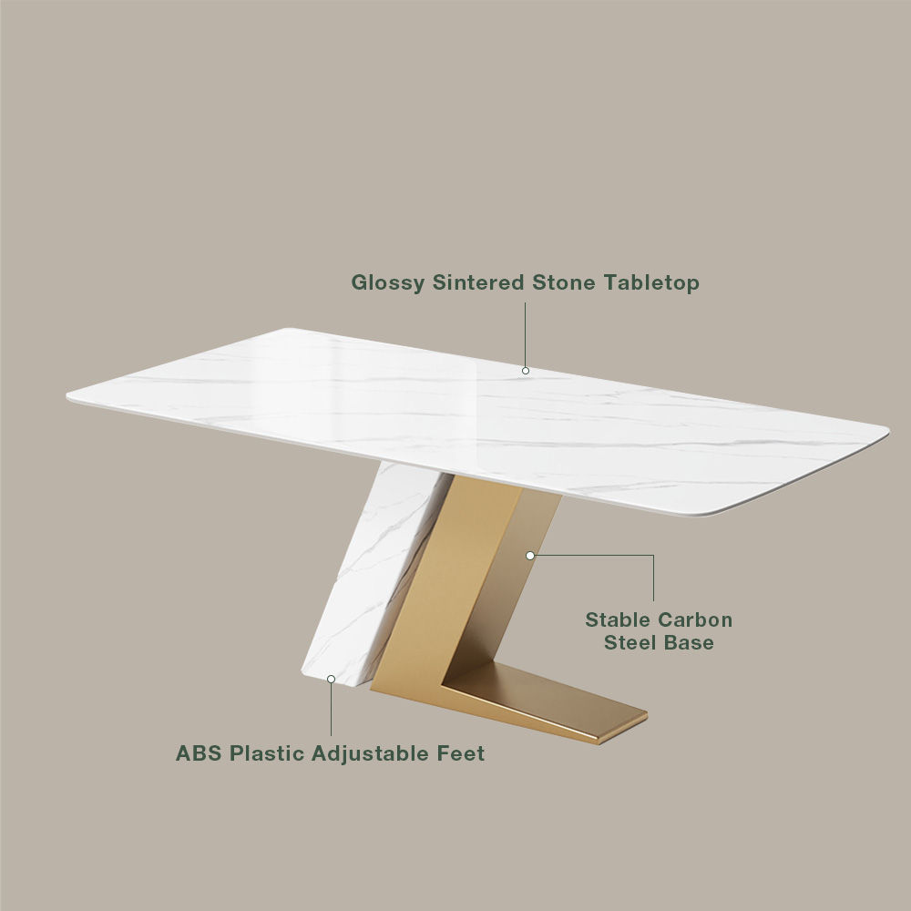 Gold Glossy White & Gold Sintered Stone Dining Tables
