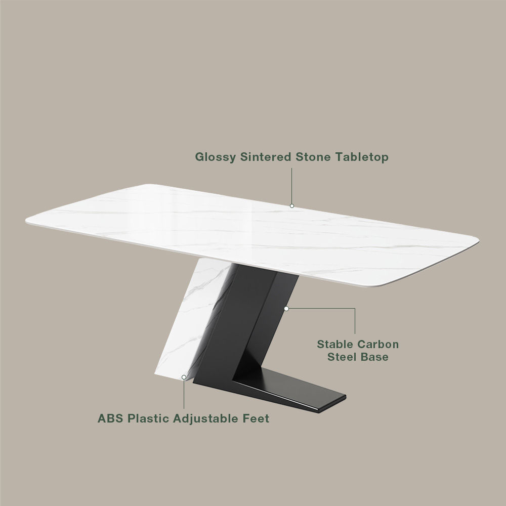 Rectangular Glossy White & Black Sintered Stone Dining Tables