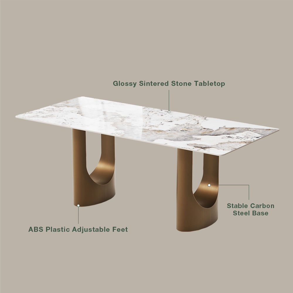 Rectangular Pandora Glossy Sintered Stone Dining Tables