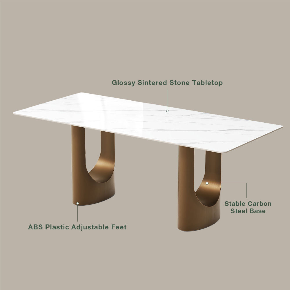 Bronze White Glossy Sintered Stone Dining Tables