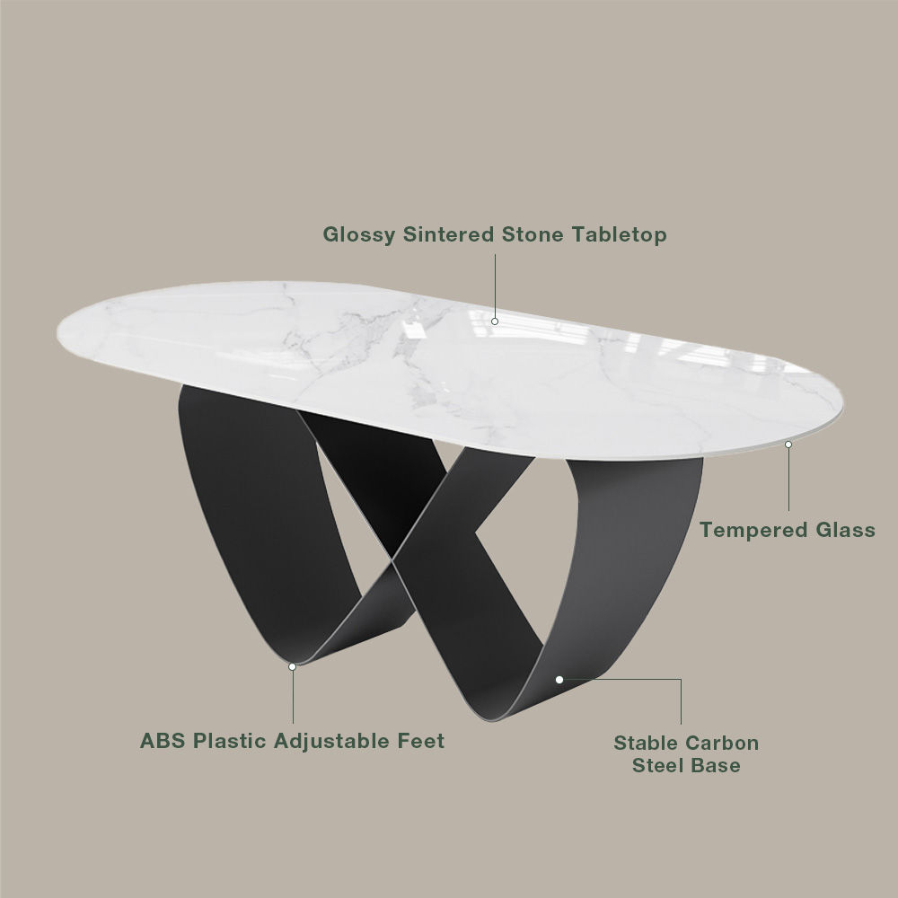 Curved White & Black Glossy Sintered Stone Dining Tables