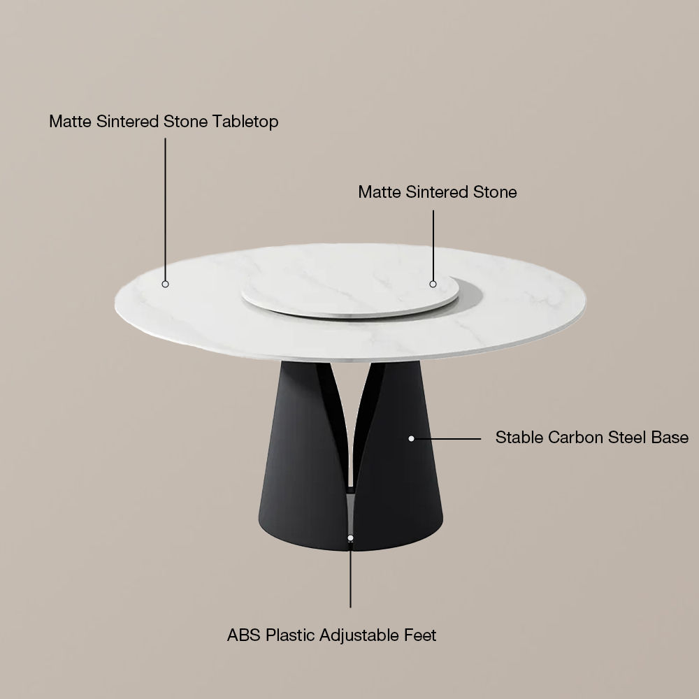 Partial Assembly Required White & Black Matte Sintered Stone Dining Tables