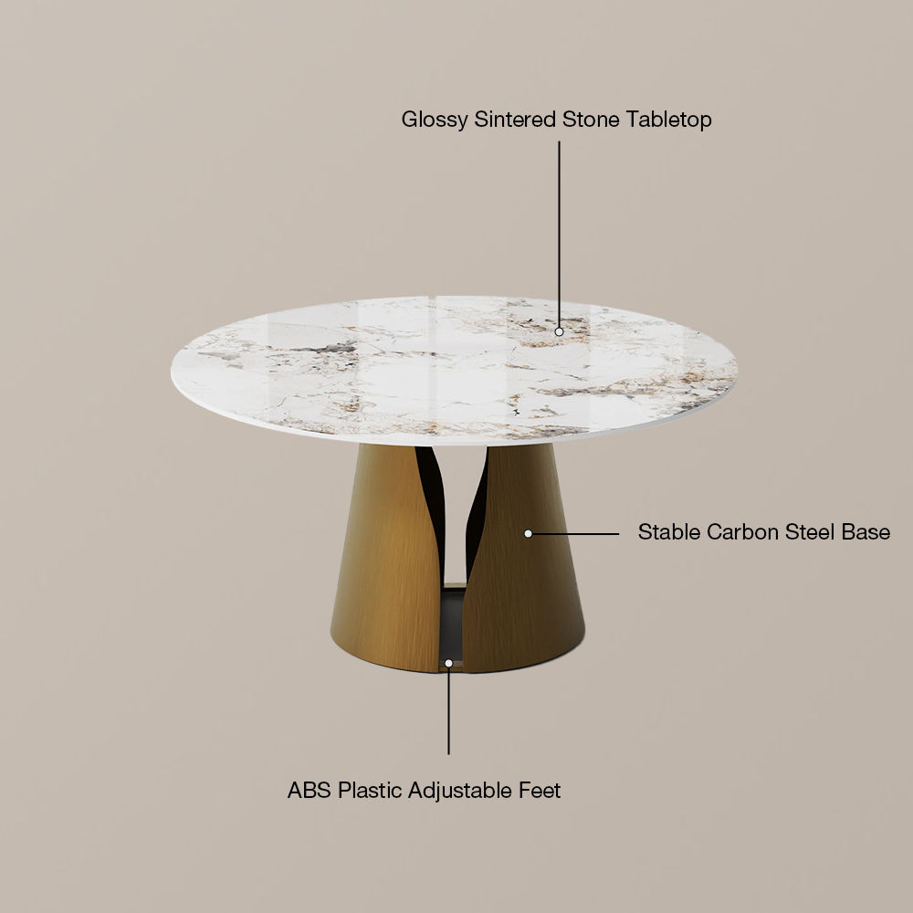 Round Pandora & Bronze Glossy Sintered Stone Dining Tables