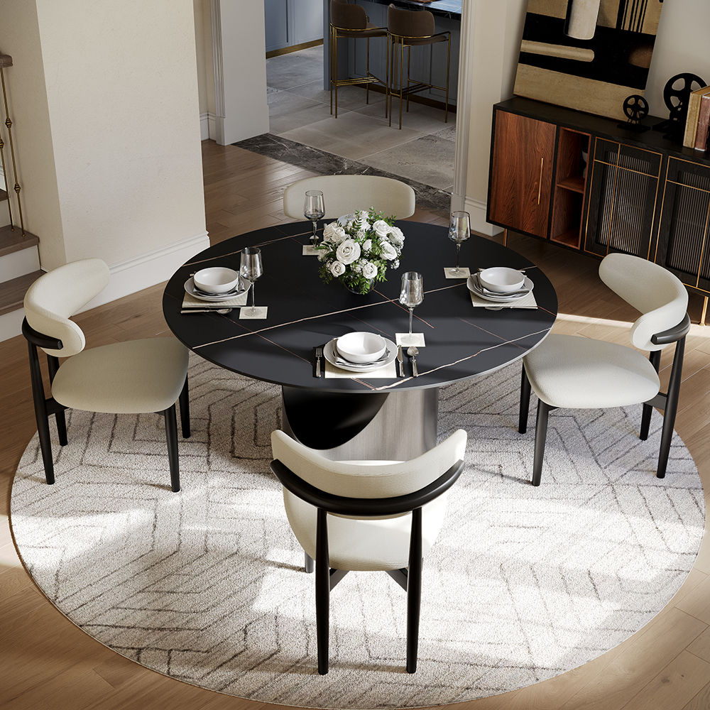 for 6 Black Matte Sintered Stone Dining Tables