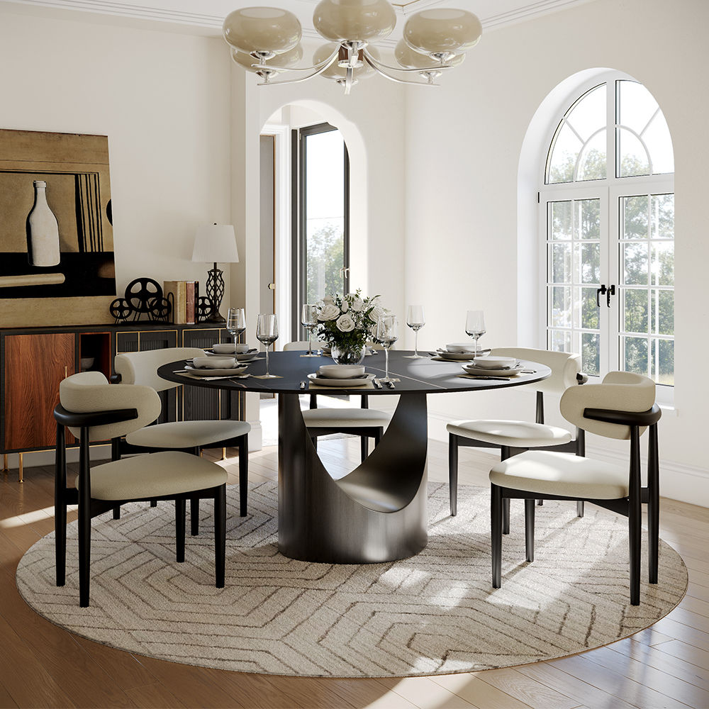 Round Black Matte Sintered Stone Dining Tables
