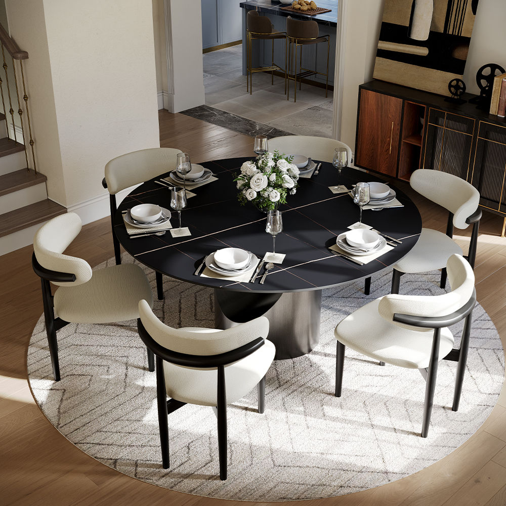 Pedestal Black Matte Sintered Stone Dining Tables