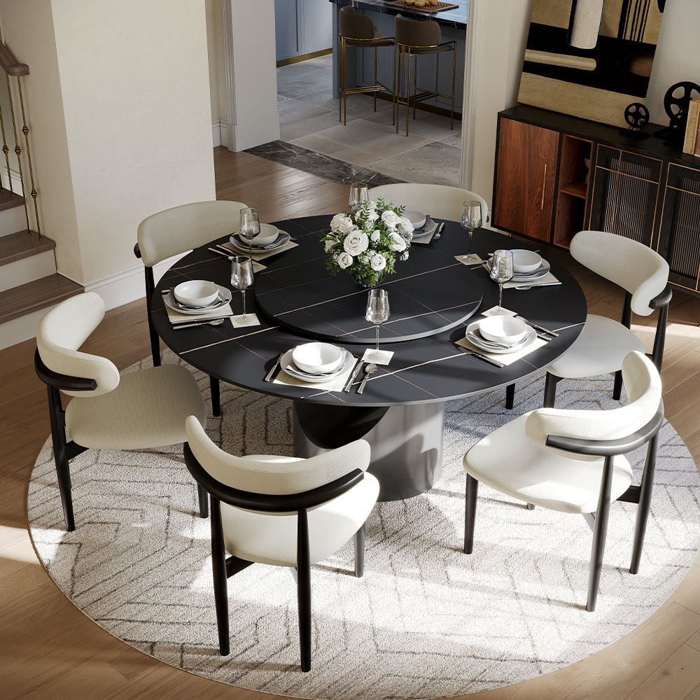 Round Black Matte Sintered Stone Dining Tables