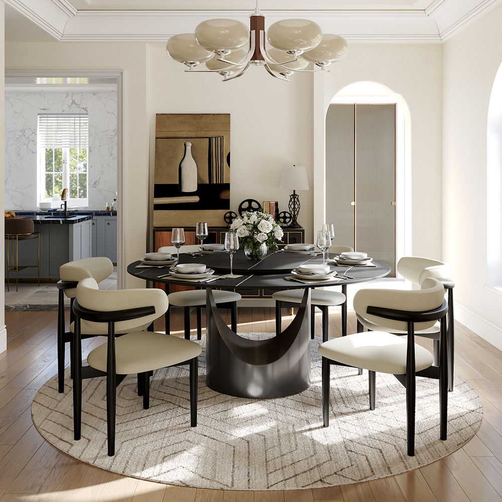 for 6 Black Matte Sintered Stone Dining Tables