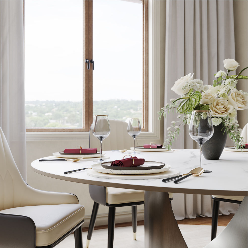 for 6 White Matte Sintered Stone Dining Tables