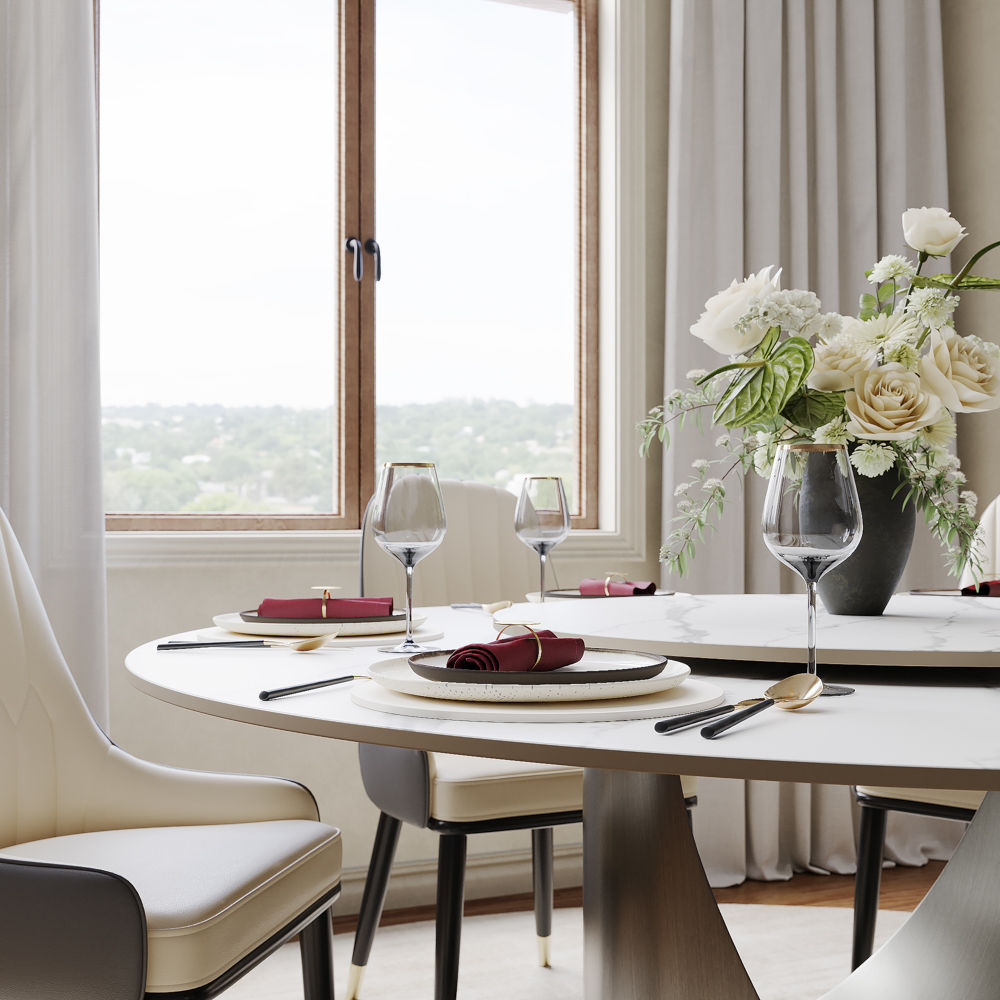 Modern Minimalist White Matte Sintered Stone Dining Tables
