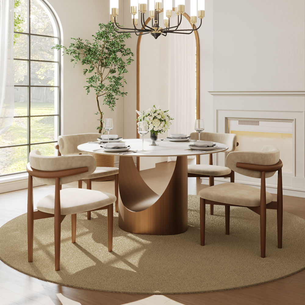 Partly Assemble White Matte Sintered Stone Dining Tables