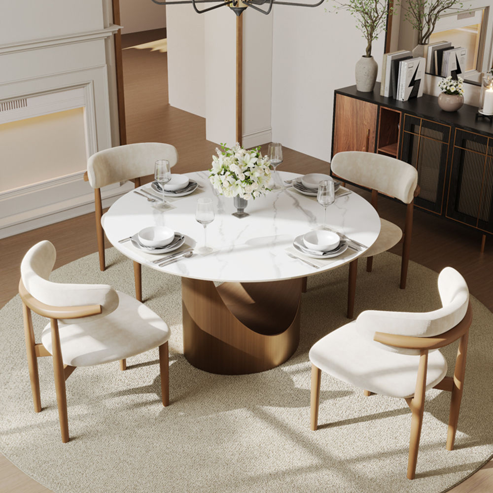 Round White Matte Sintered Stone Dining Tables