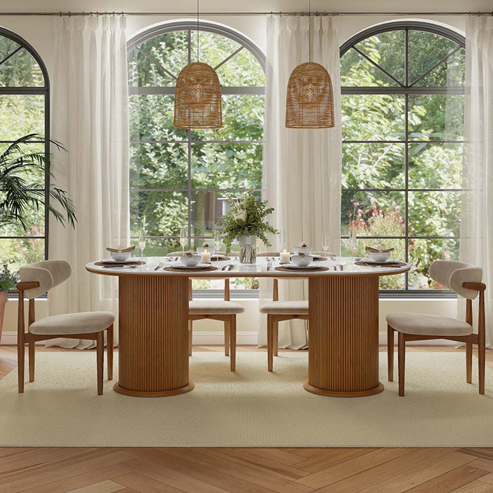 White & Walnut Glossy Sintered Stone Dining Tables