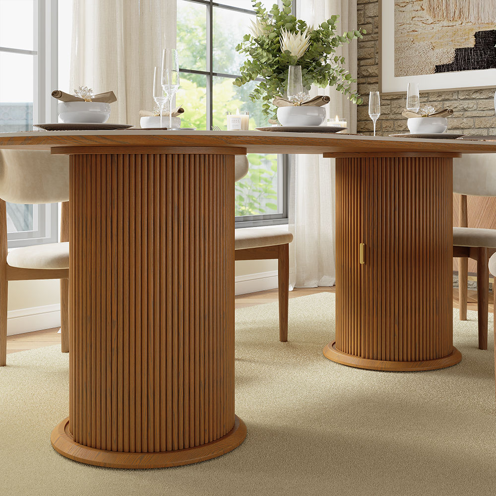 White & Walnut Glossy Sintered Stone Dining Tables