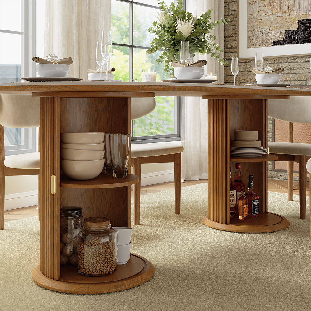 White & Walnut Glossy Sintered Stone Dining Tables