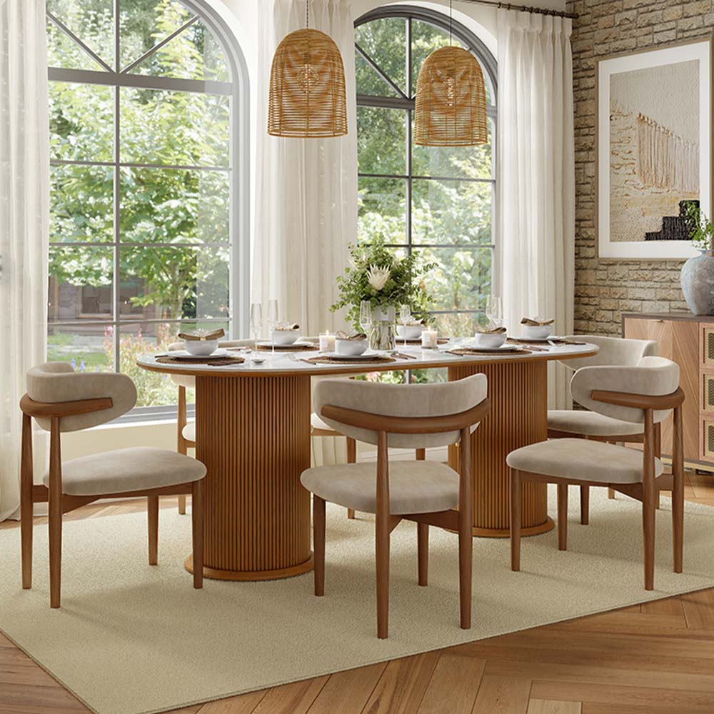 White & Walnut Glossy Sintered Stone Dining Tables